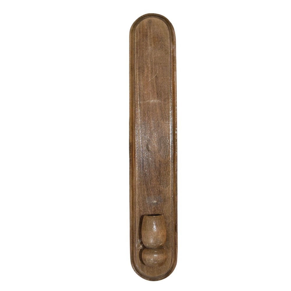 Vintage Rustic Wood Wall Candle Sconce Long Oval Single Taper Holder Brown MCM